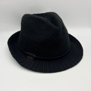 Calvin Klein Black Knit Fedora with Leather Trim